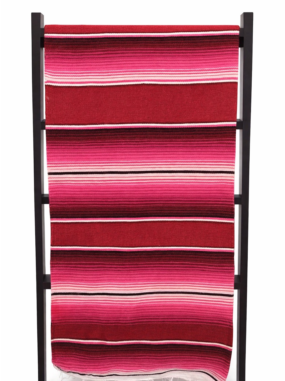 NWOT Mexican Serape Fringed Blanket 84” X  54” Pink Red Black Boho Woven Throw
